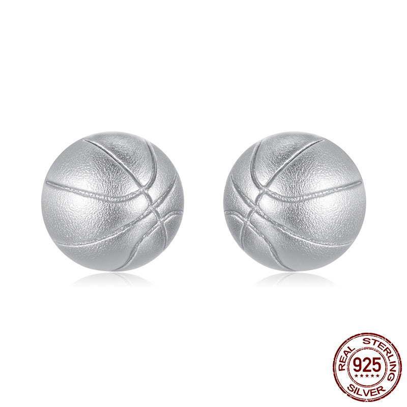 S925 Sterling Silver Basketball Stud Earrings LadyShow.Store