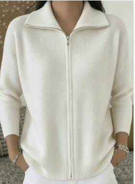 Zip-up Knitted Polo-neck Sweater Cardigan Coat NorixaFashion.com