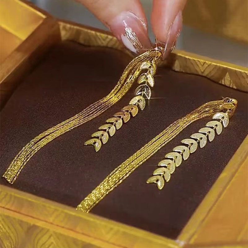 Wheat Long Fringe Earrings Dual-wear Women CJD2