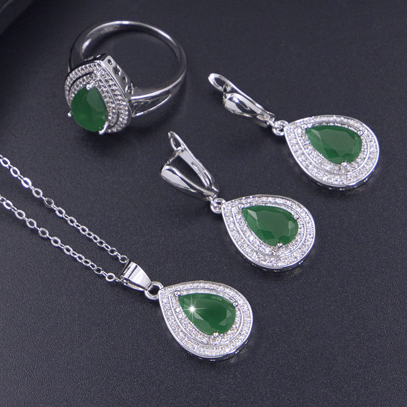 Jewelry Four-piece Set Rings Pendants Earrings Drop-shaped Gem LadyShow.Store