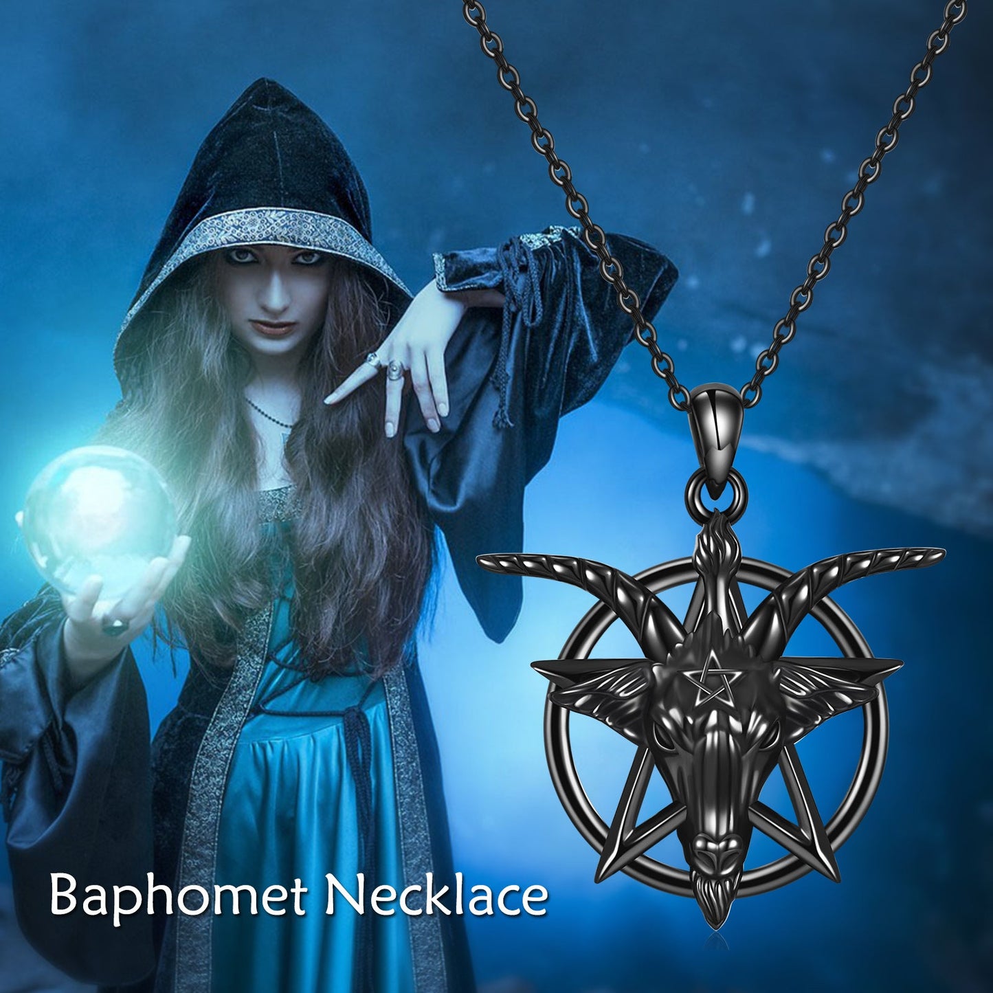 Baphomet Inverted Pentagram Necklace 925 Sterling Silver LadyShow.Store