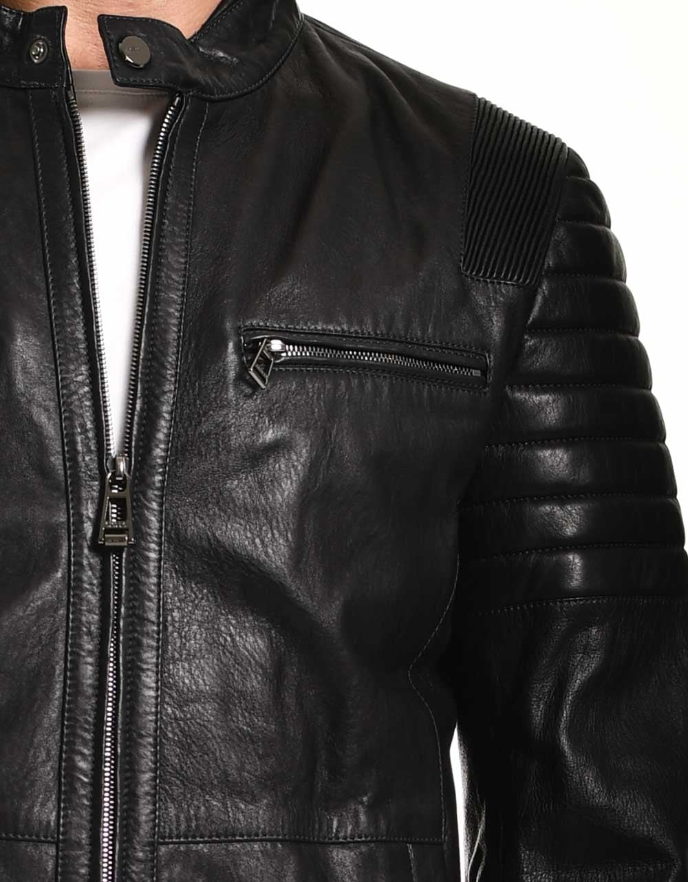 Black Leather Biker Jacket For Men