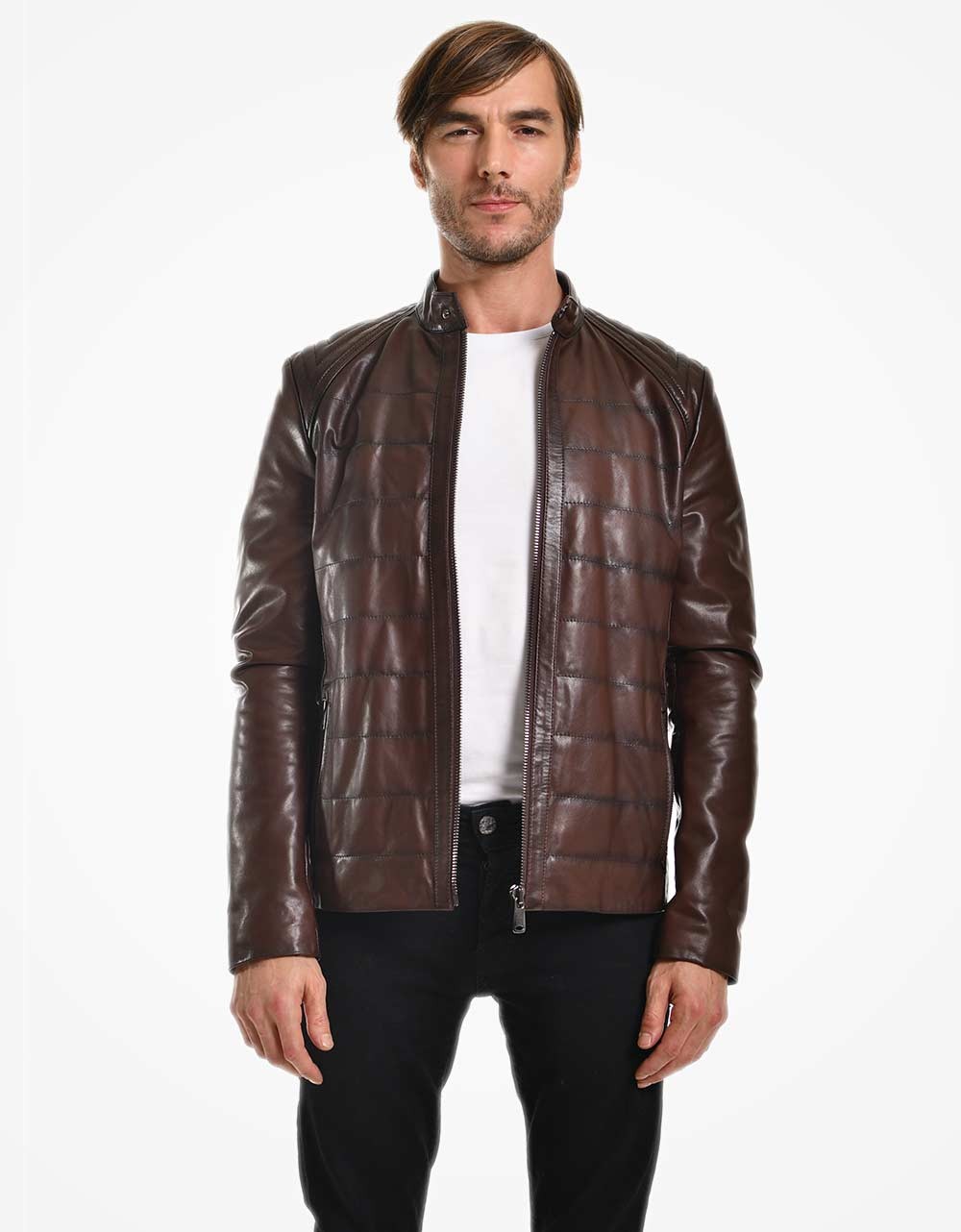 Brown Leather Biker Jacket For Men