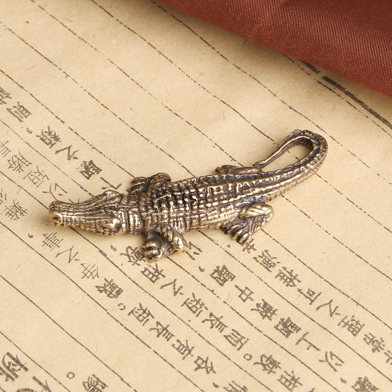 Distressed Solid Brass Alligator Keychain Pendant LadyShow.Store