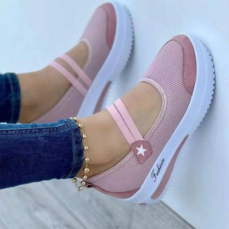 Fly Woven Breathable Wedge Heel Thick Bottom Hollow Velcro Round Toe Low-top Casual Shoes LadyShow.Store