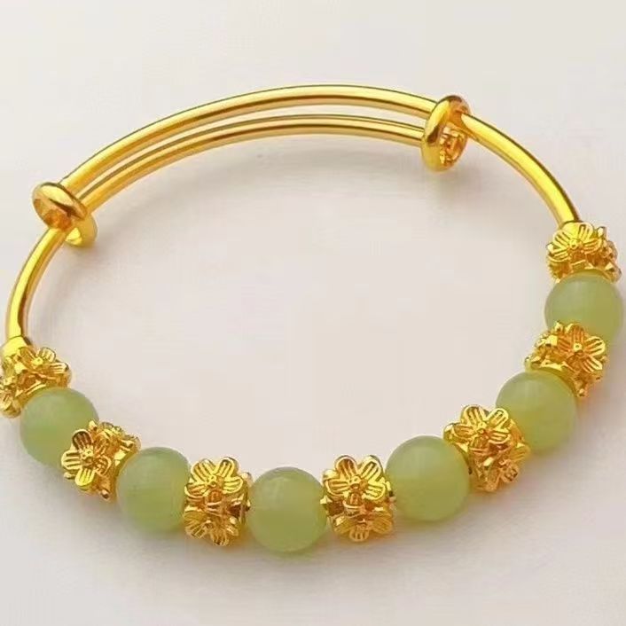 Brass Gold-plated Chalcedony Flower Pull Bracelet Hand Accessory Ancient Style Women's Light Luxury Versatile High-end Feeling Bracelet LadyShow.Store