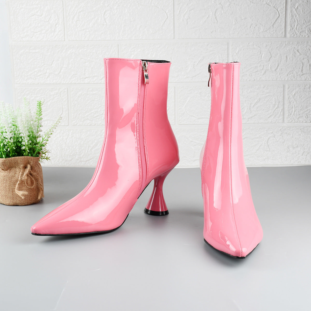 Women Boots Pointed Toe Ankle Boots Side Zipper Shoes LadyShow.Store