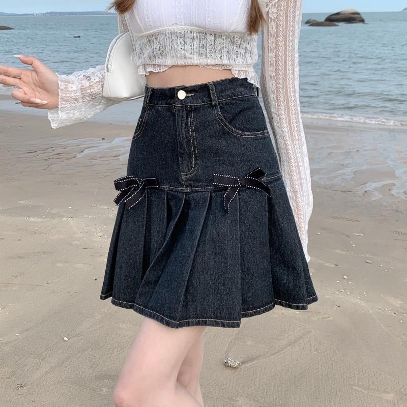 Women's Denim Bow Skirt for Summer Pi-Mart