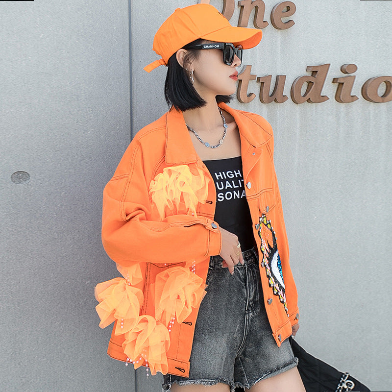 European Style 2022 Spring Autumn Sequin Denim Jacket Pi-Mart
