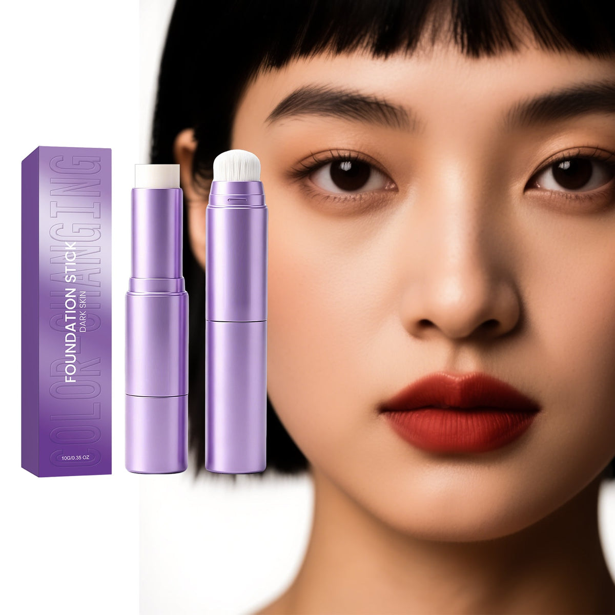 Light, Thin, Delicate, Skin Friendly, Easy To Put On Daily Makeup, No Mask, Two In One Color Changing Foundation Make-up Stick Dark Skin Color , 10g, 1 Box Tri Light Beauty