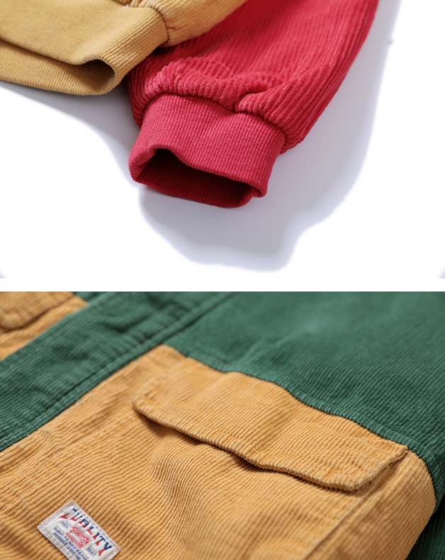 Corduroy Hip-Hop Patchwork Hooded Jacket for Couples Pi-Mart