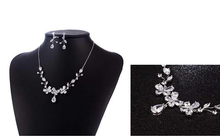New Bridal Necklace And Earrings Suite Butterfly Zircon LadyShow.Store