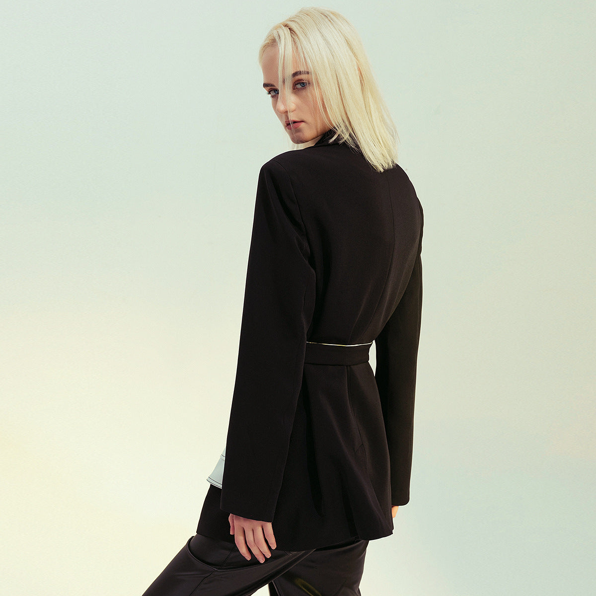 Retro Black and White Color Block Blazer Jacket Pi-Mart