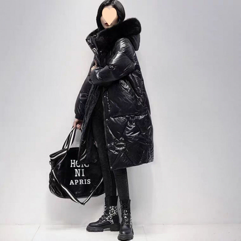 Korean Style Loose Plus Size Thickened Padded Jacket Women's Hooded Large Fur Collar Best YouTube Store