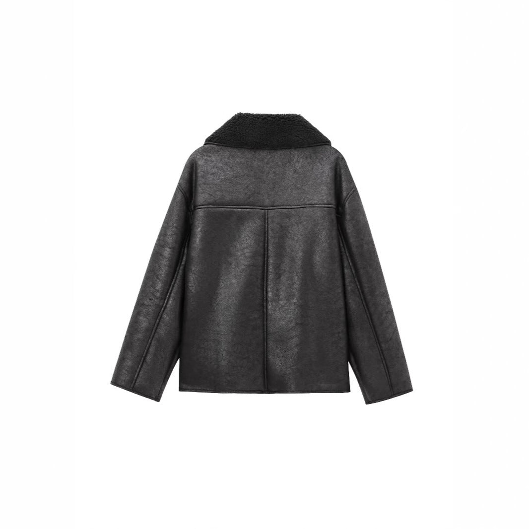 Women's Clothing Retro Lapels Fur Integrated Loose Jacket Best YouTube Store