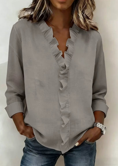 Ruffled Long Sleeve Cotton Shirt NorixaFashion.com