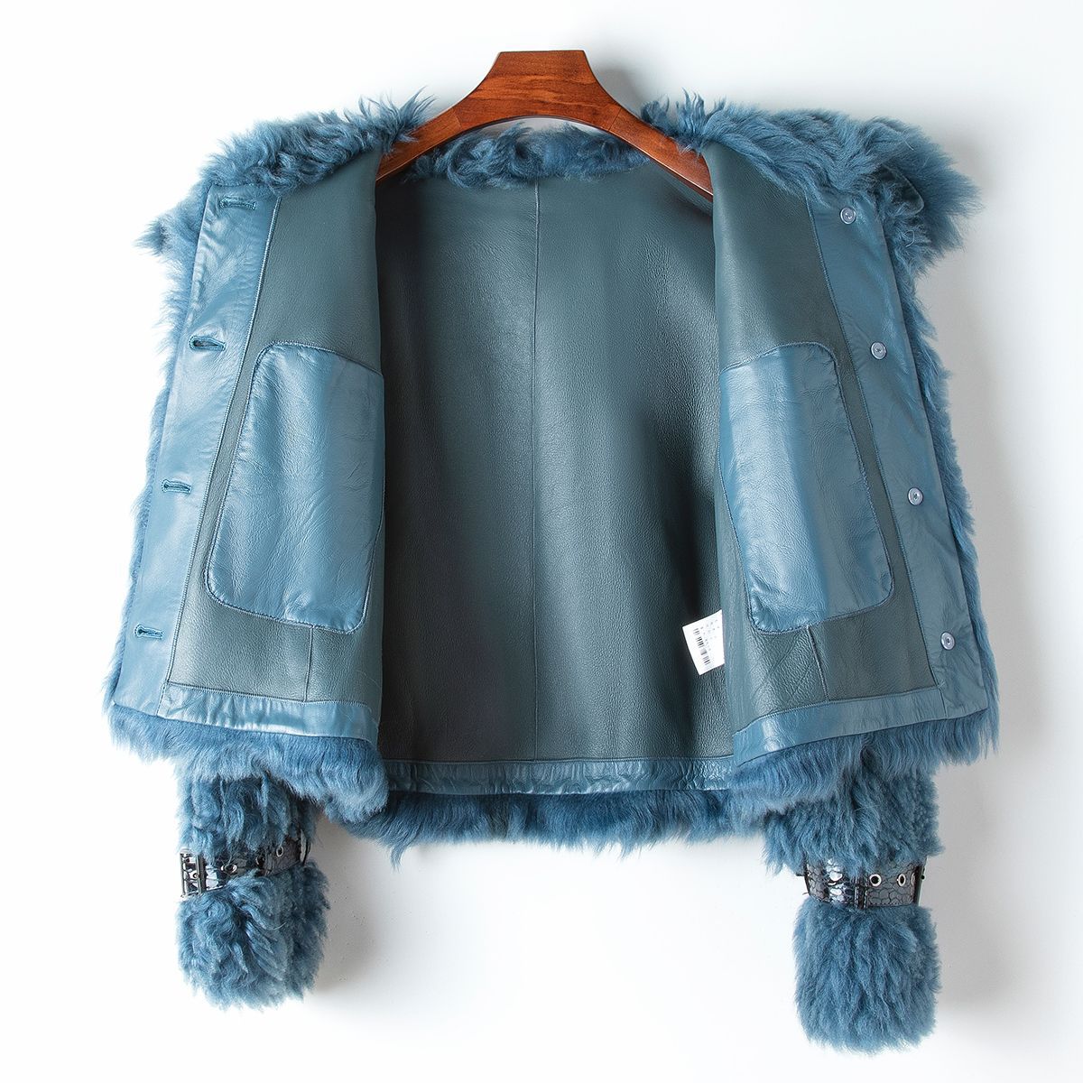 Cotton Jacket with Teddy Fur Collar in Denim Blue Pi-Mart