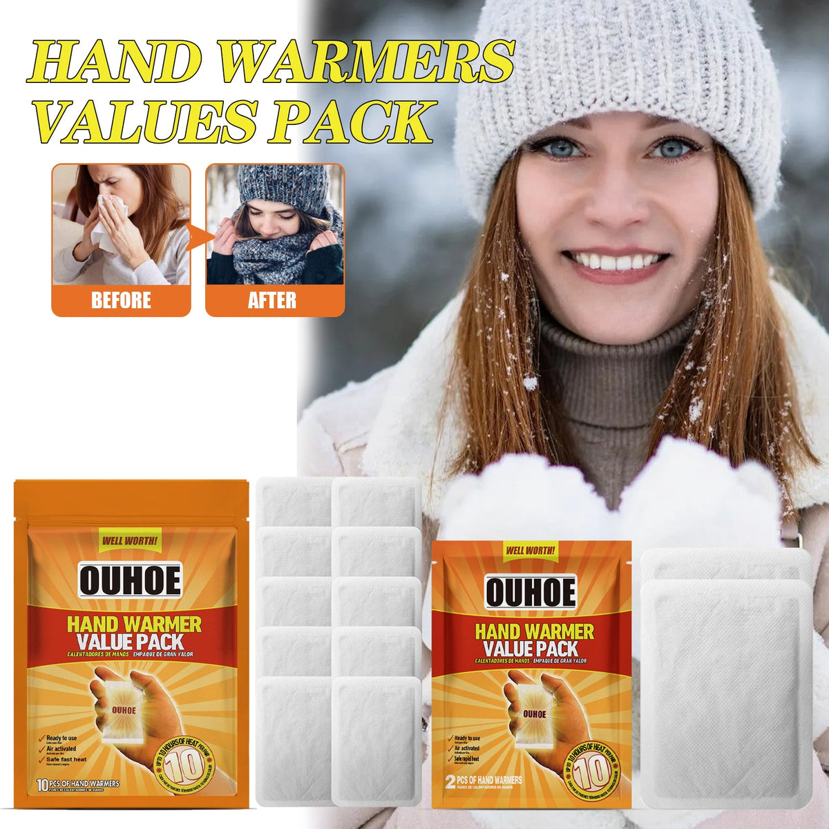 One-time Hand Warmers, 2 Pieces Per Bag. The Bag Measures 12x15 Cm. The Hand Warmers Are 9x11.8 Cm. Tri Light Beauty