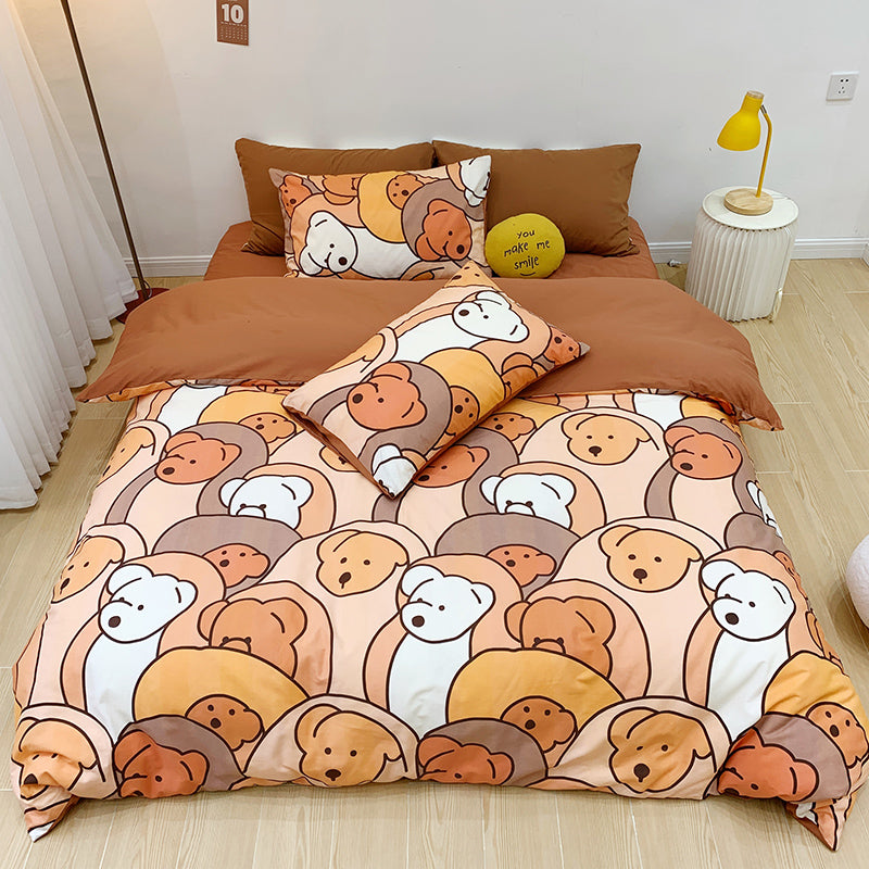 Cotton Four-piece Set Girl Heart Cartoon Pure Cotton Linen Duvet Cover Bed