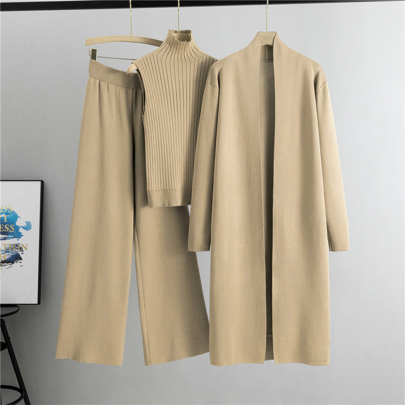 3pcs Suits Women Fashion Knitting Sleeveless Vest Sweater Long Cardigan And Wide-leg Pants Three-piece Set LadyShow.Store