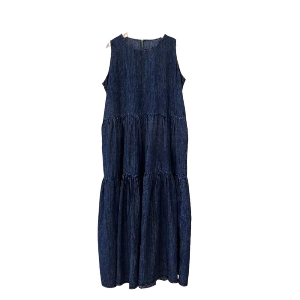 Mid-length Sleeveless Denim Dress Women NorixaFashion.com