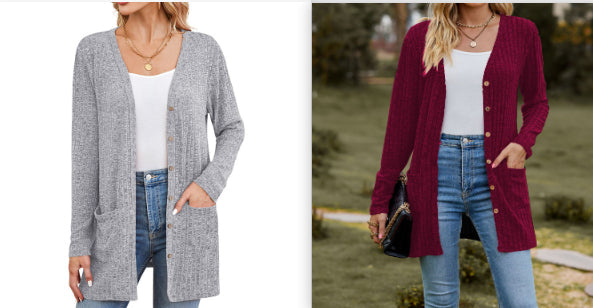 Fall Women's Clothing Sunken Stripe Solid Color Long Sleeve Women's Sweater NorixaFashion.com