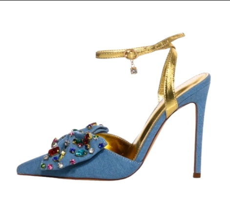 Rhinestone Bowknot Denim Stilettos (One Pair) Pi-Mart