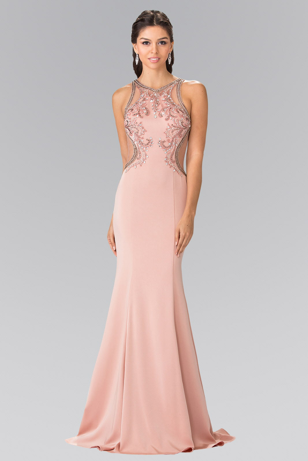 Beads Embellished Jersey Long Dress with Sheer Back LuxuryLifeWay Online Store