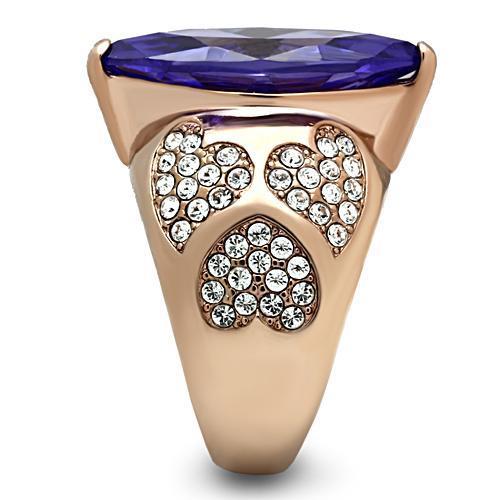 GL241 - IP Rose Gold(Ion Plating) Brass Ring with AAA Grade CZ in Tanzanite LuxuryLifeWay Online Store