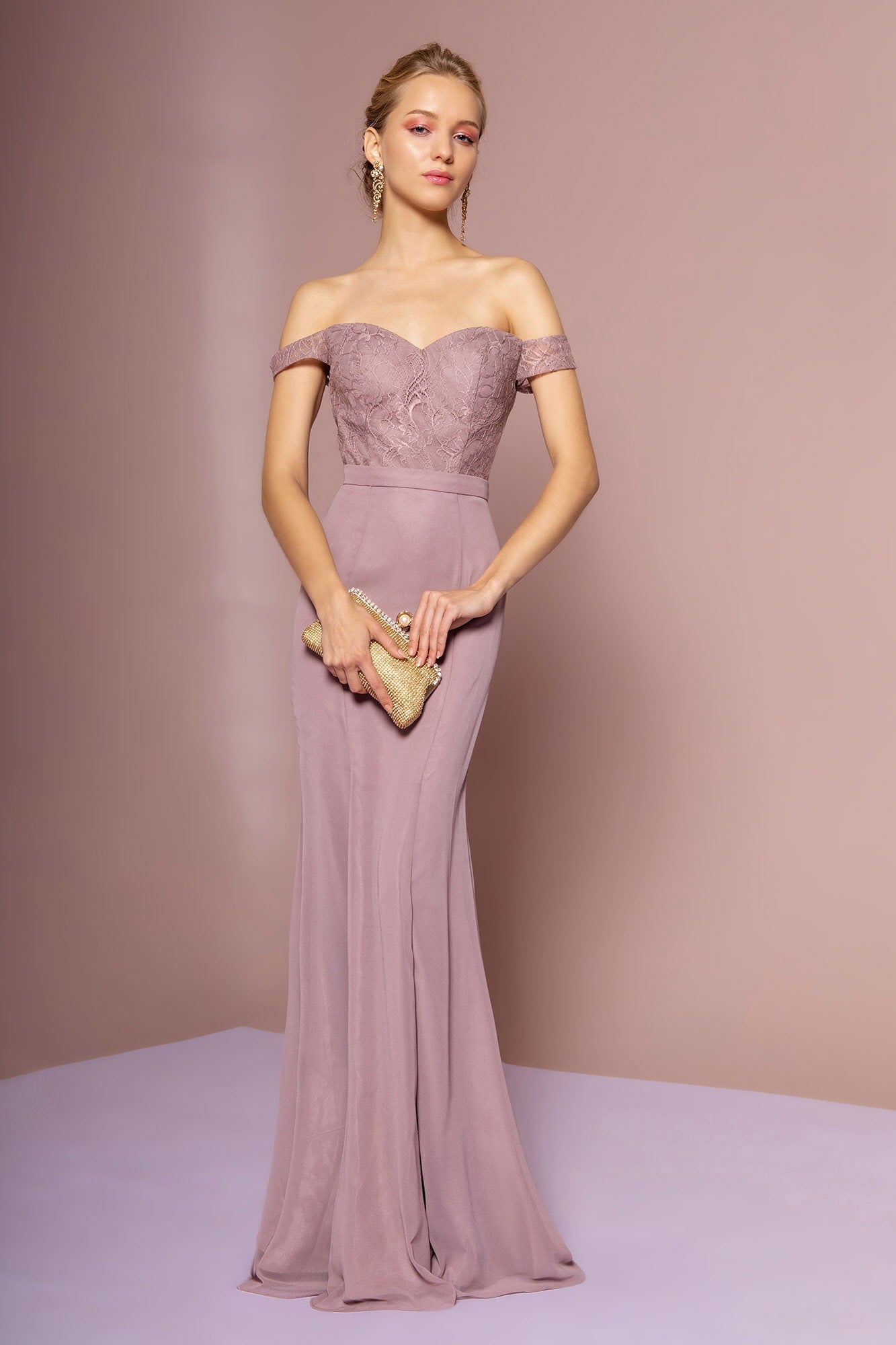 Lace Embellished Bodice Chiffon Mermaid Long Dress LuxuryLifeWay Online Store