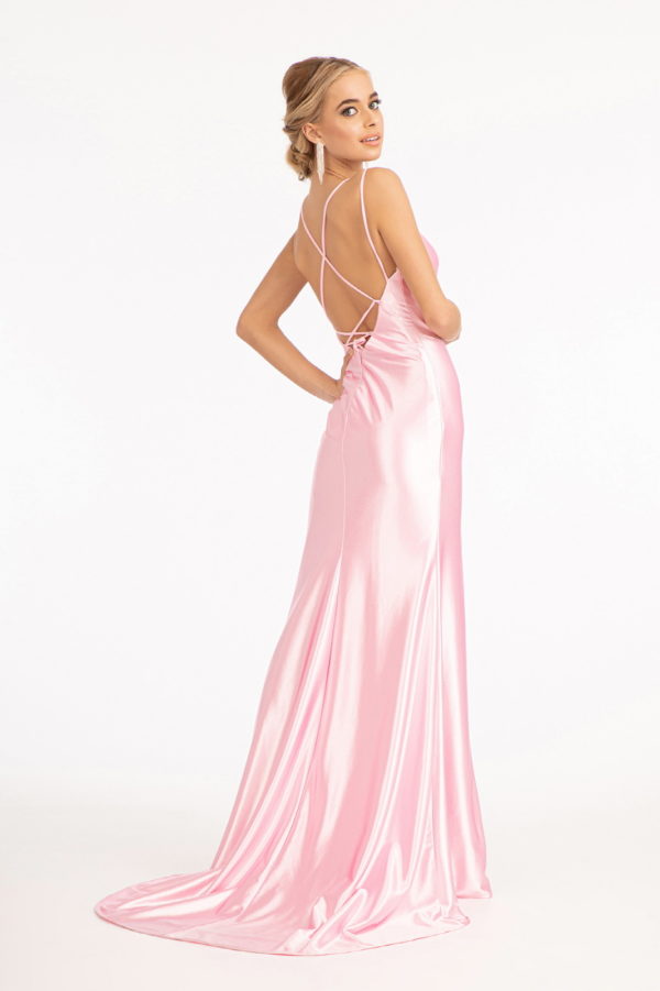 Straight Across Satin Mermaid Dress w/ Lace-up Back and Slit LuxuryLifeWay Online Store