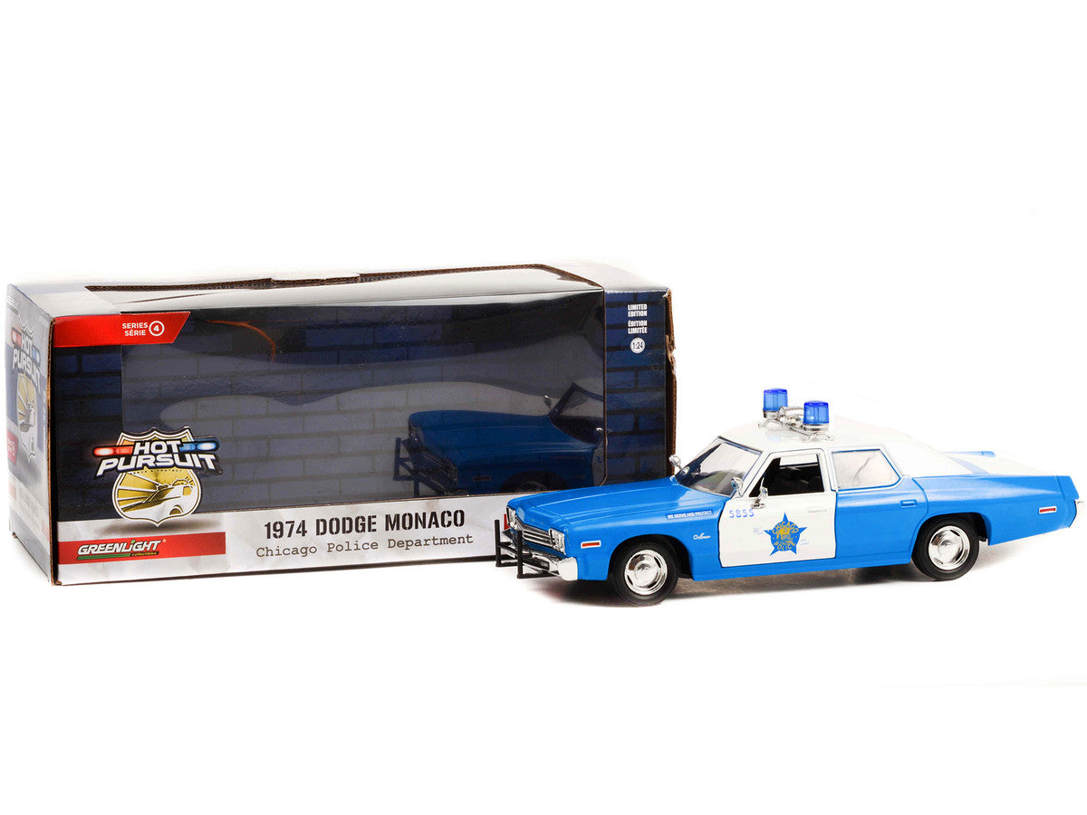 1974 Dodge Monaco Blue and White CPD "Chicago Police Department" (Illinois) "Hot Pursuit" Series 1/24 Diecast Model Car by Greenlight LuxuryLifeWay Online Store