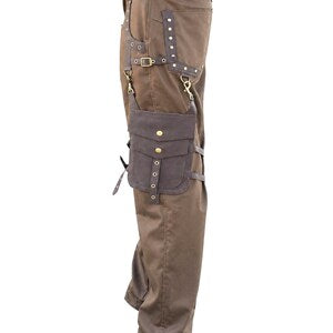 Men's Dark Brown Steampunk Pants – Victorian Gothic Utility Trousers with Detachable D-Ring Pockets NorixaFashion.com