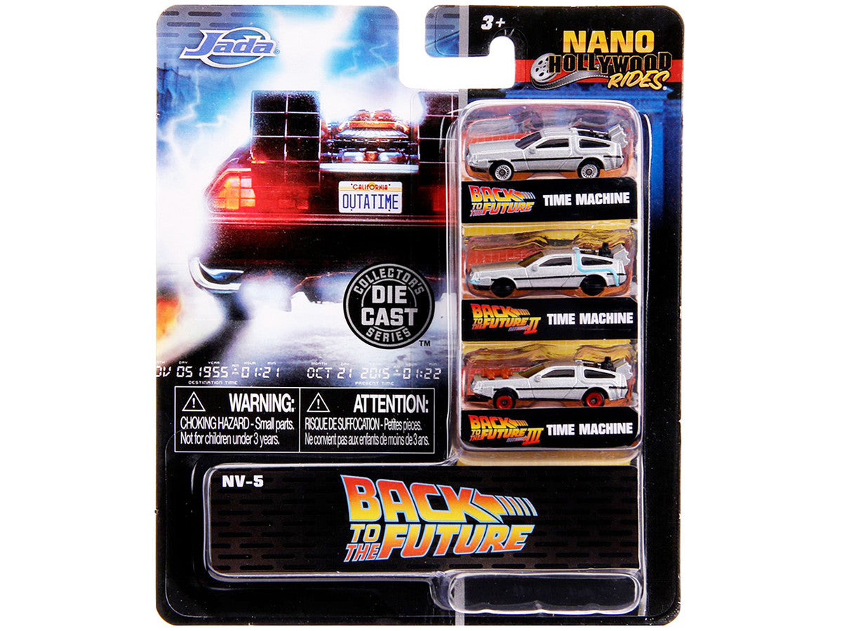 "Back to the Future" Time Machine 3 piece Set "Nano Hollywood Rides" Diecast Model Cars by Jada LuxuryLifeWay Online Store