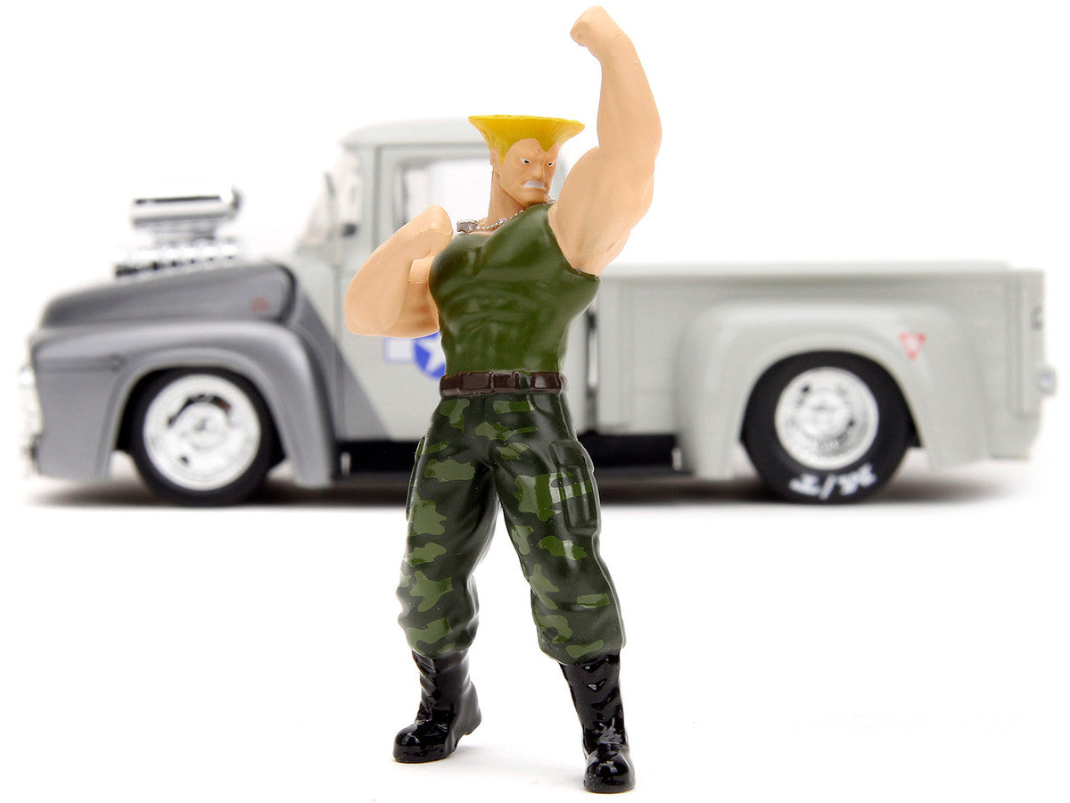 1956 Ford F-100 Pickup Truck Tan and Gray Metallic and Guile Diecast Figure "Street Fighter" Video Game "Anime Hollywood Rides" Series 1/24 Diecast Model Car by Jada LuxuryLifeWay Online Store
