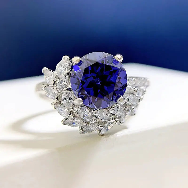 S925 Silver Round Rhinestone Engagement Ring Pi-Mart