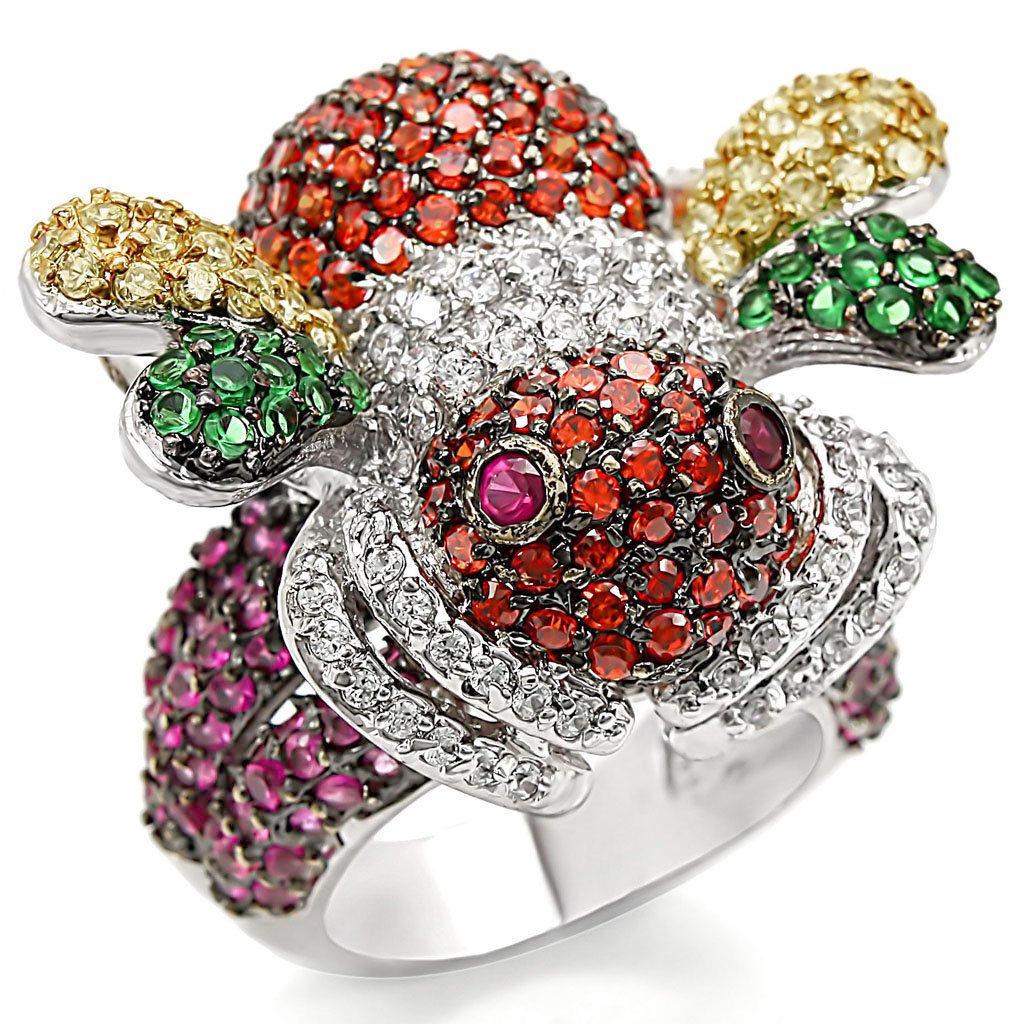 LO1329 - Rhodium+Gold+ Ruthenium Brass Ring with Synthetic Corundum in Ruby LuxuryLifeWay Online Store