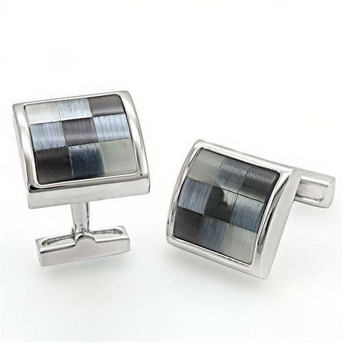 LO1371 - Rhodium Brass Cufflink with Semi-Precious Cat Eye in Multi Color LuxuryLifeWay Online Store