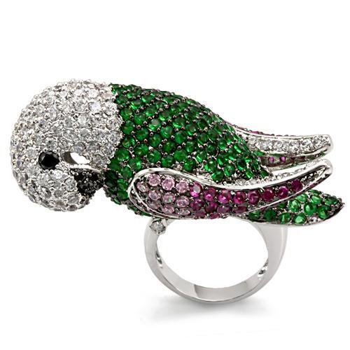 LO1562 - Rhodium + Ruthenium Brass Ring with AAA Grade CZ in Multi Color LuxuryLifeWay Online Store