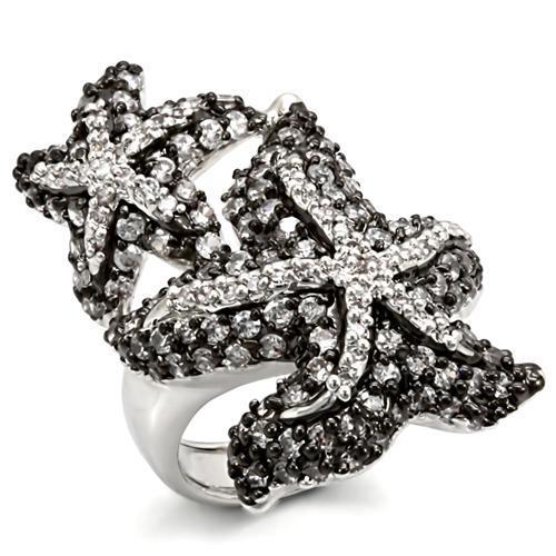 LO1581 - Rhodium + Ruthenium Brass Ring with AAA Grade CZ in Clear LuxuryLifeWay Online Store