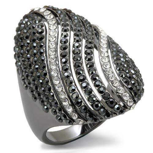 LO1674 - TIN Cobalt Black Brass Ring with Top Grade Crystal in Jet LuxuryLifeWay Online Store