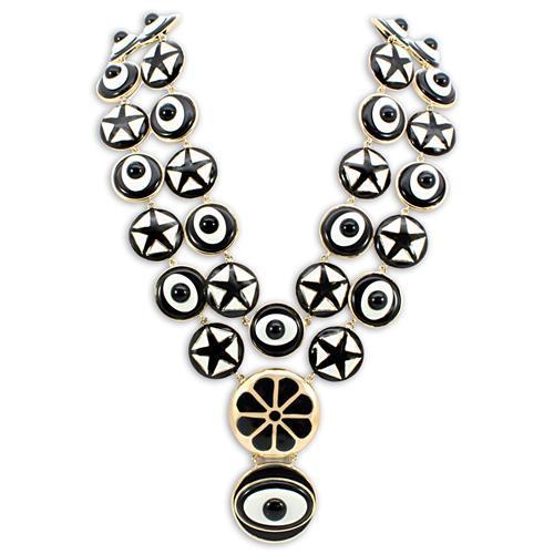 LO1861 - Gold Brass Necklace with Synthetic Synthetic Stone in Jet LuxuryLifeWay Online Store