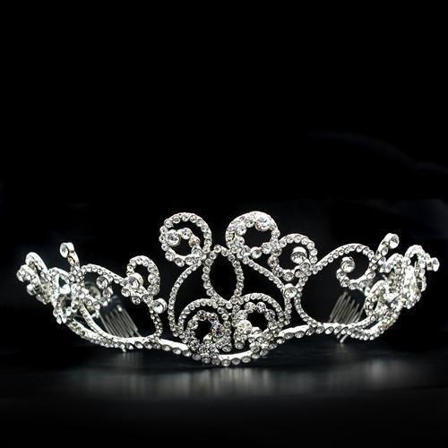 LO2113 - Imitation Rhodium Brass Tiaras & Hair Clip with Top Grade Crystal in Clear LuxuryLifeWay Online Store
