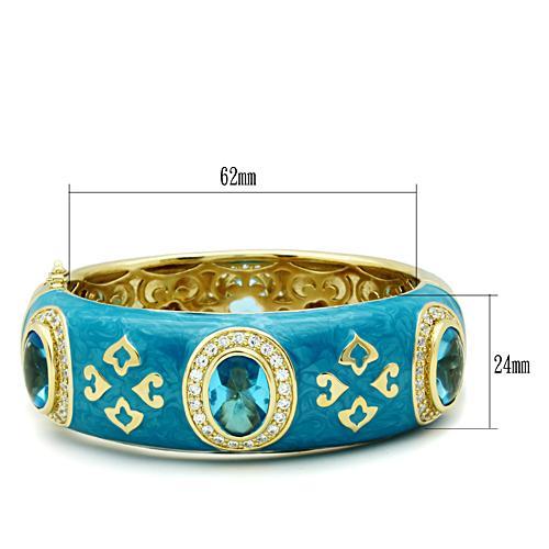 LO2250 - Gold Brass Bangle with Synthetic Synthetic Glass in Sea Blue LuxuryLifeWay Online Store