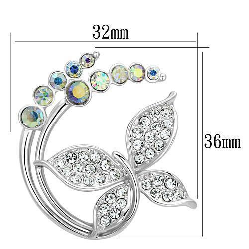 LO2860 - Imitation Rhodium White Metal Brooches with Top Grade Crystal in Aurora Borealis (Rainbow Effect) LuxuryLifeWay Online Store