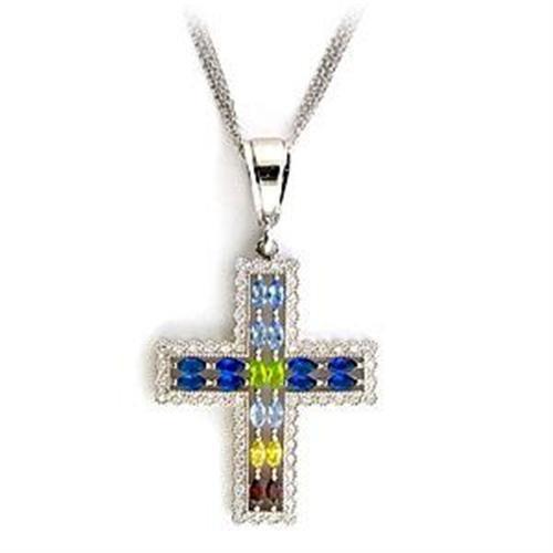 LOA556 - Rhodium 925 Sterling Silver Necklace with AAA Grade CZ in Multi Color LuxuryLifeWay Online Store