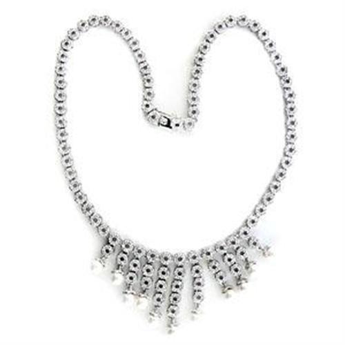 LOA559 - Rhodium 925 Sterling Silver Necklace with Synthetic Pearl in White LuxuryLifeWay Online Store