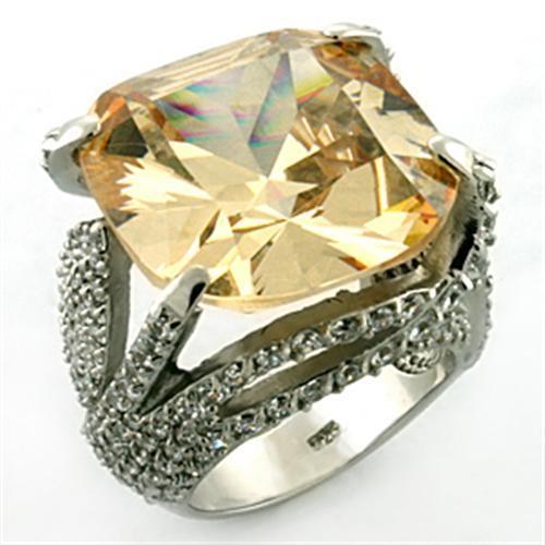 LOA649 - Rhodium 925 Sterling Silver Ring with AAA Grade CZ in Champagne LuxuryLifeWay Online Store