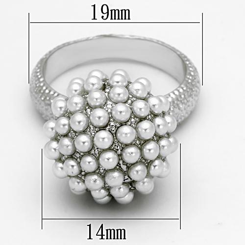 LOA831 - Rhodium Brass Ring with Synthetic Pearl in White LuxuryLifeWay Online Store