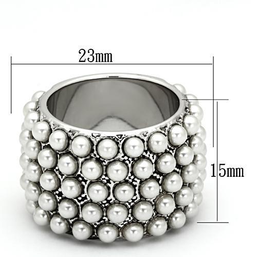 LOA832 - Rhodium Brass Ring with Synthetic Pearl in White LuxuryLifeWay Online Store